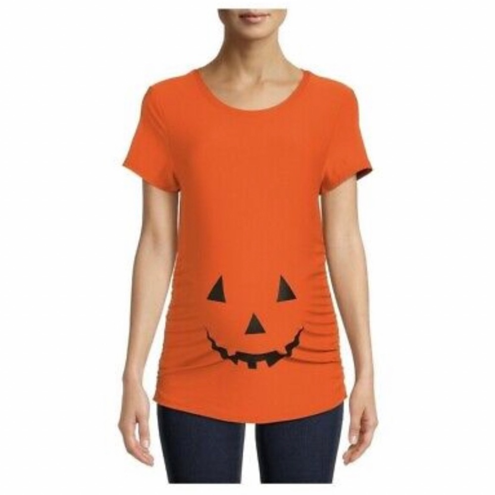 TIME AND TRU MATERNITY HALLOWEEN 🎃 HAPPY PUMPKIN SHORT SLEEVE FITTED TOP🌟NWT🌟